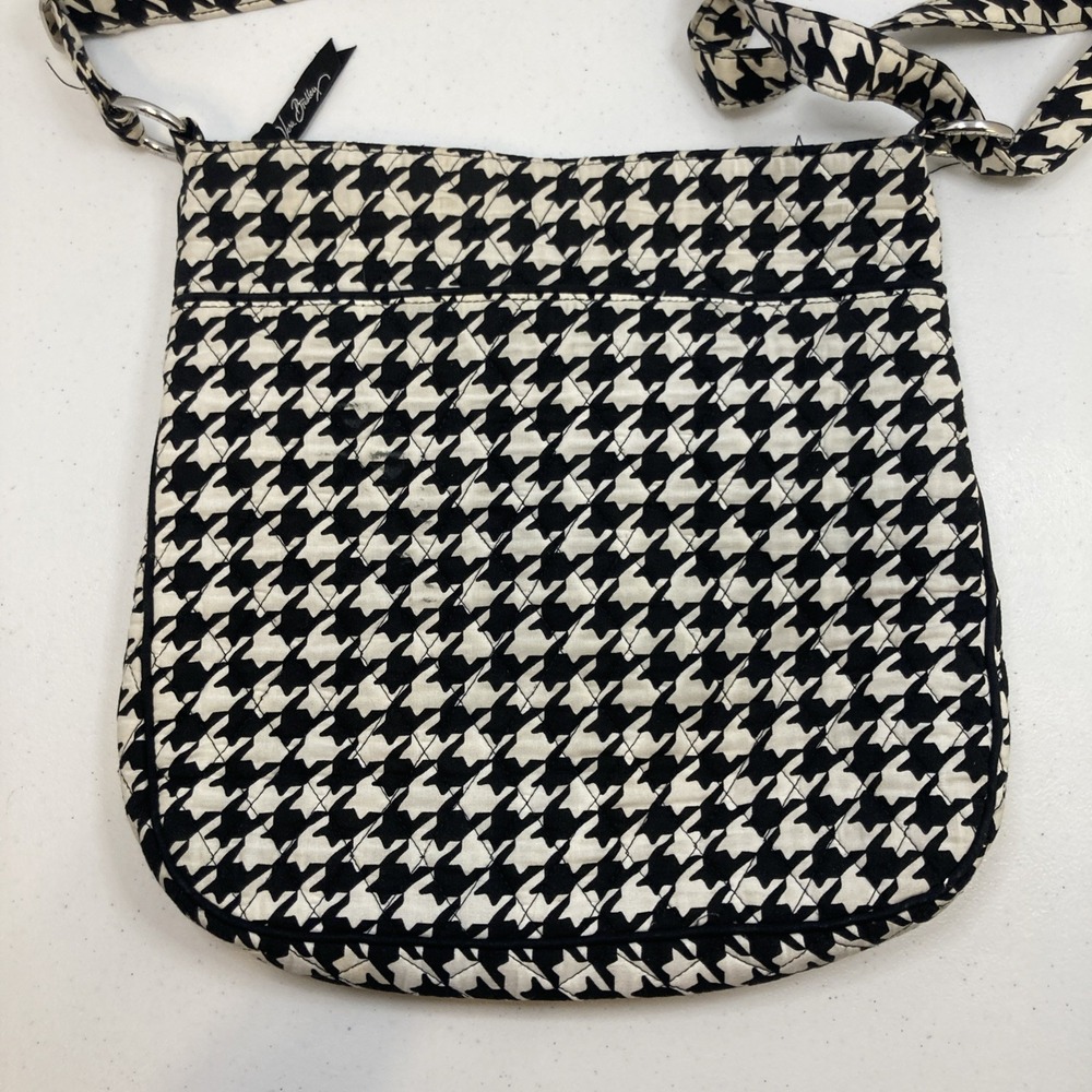 Vtg Vera Bradley Triple Zip‎ Crossbody Hounds Tooth Black & White Checked Purse - Picture 2 of 9